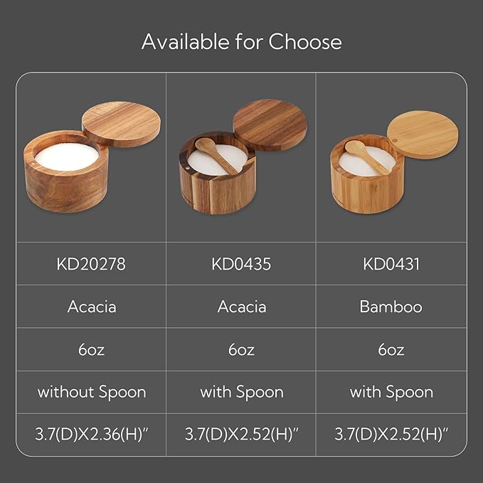 KITCHENDAO Acacia Wood Salt Cellar Bowl Box, Elegant Kitchen Holder Container with Swivel Magnetic Lid to Store Favorite Seasonings Pepper Spice or Bath, 6oz