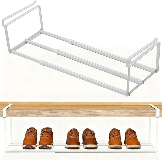 Ihomepark Expandable Shoe Rack Organizer, Adjustable Metal Shoe Rack for Closets & Entryways, Under Cabinet Shelf for Shoe or Clothing Storage, White