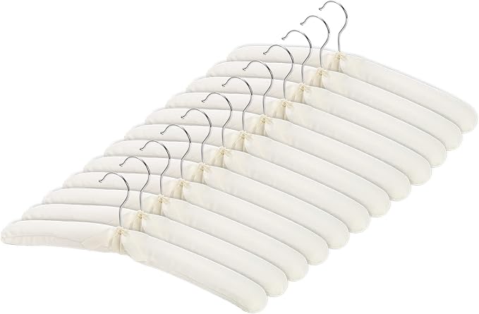 Tosnail 12 Pack Fabric Padded Hangers, Foam Padded Wedding Dress Hangers for Coat, Blouse, Sweaters, Bride Dress, Clothes - White