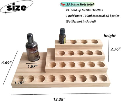 Wooden Essential Oil Rack 4 Tier Essential Oil Holder Shelves for Oil Solid Wood Essential Oil Organizer 25-Bottle Essential Oil Display Stand Tabletop Storage Rack for 5-20ml Bottles