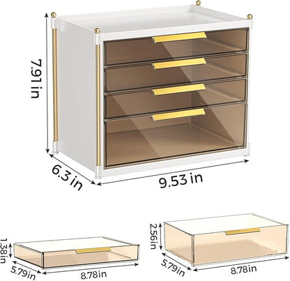 Aveniee 4 Drawers Makeup Organizer- Bathroom Organizers and Storage, Plastic Bins Countertop Perfume Vanity Desk Organization for Cosmetic, Skincare, Face Mask, Jewelry, Gold