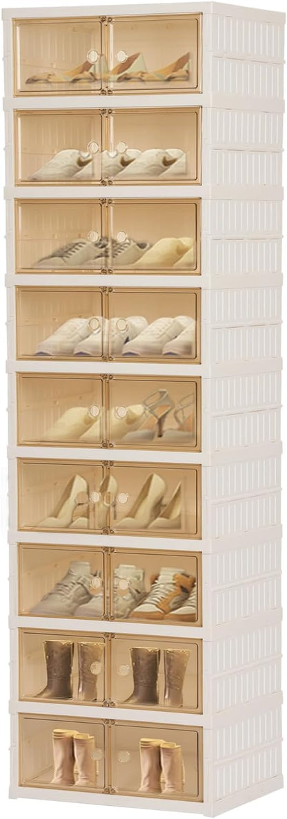Portable Extra Large Folding Shoe Rack, Shoe Organizer Storage Box for Closet With Magnetic Clear Door, Shoe Storage Cabinet for Living Room, Entryway(9 layers—18 Pairs, Style-A)