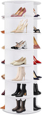 Rotating Shoe Rack Tower, 7 Tier 28 Pairs Large Shoe Storage Organizer, Space-Saving Free Standing Shoe Racks, 360° Revolving Round Shoe Rack for Closet Handbag Display, White