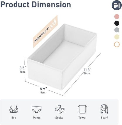 DIMJ Drawer Organizer Clothes - Underwear Organizer Small Sock Organizer Box Dresser Organizer,Drawer Dividers for Baby Clothes,Bra,Socks, Belt, Tie, Set of 6,White