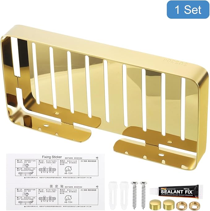 uxcell Soap Dish Holder, 304 Stainless Steel Soap Bar, Wall Mounted Soap Tray with Installation Kits, Soap Saver for Shower Wall Kitchen Counter (Gold)