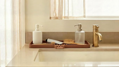 Silicone Soap Dish Tray and Sponge Holder with Drain Chute, Rectangular, Kitchen and Bathroom Sink Organizer (Light Grey, 12"x4")