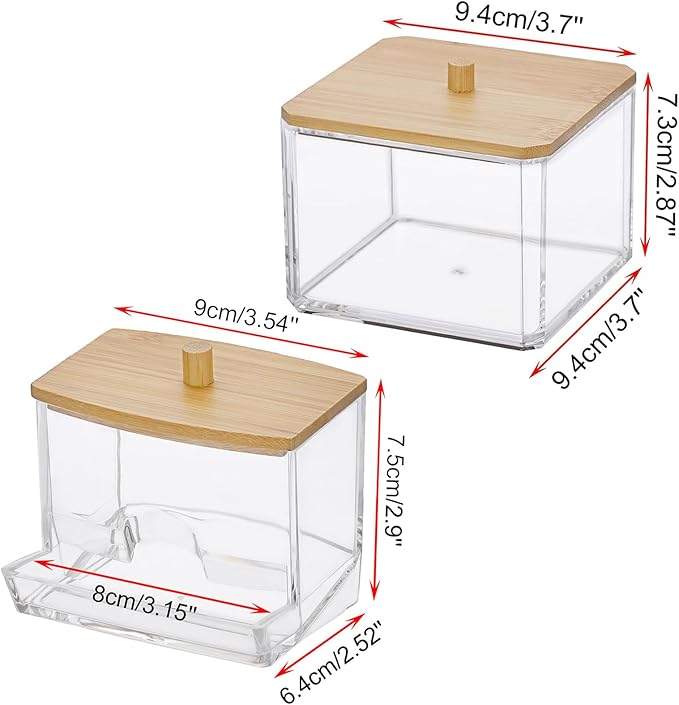 Hipiwe 2 Pack Acrylic Canister Jar with Lid Clear Qtip Holer Bathroom Dispenser Apothecary Jar Cotton Ball and Cotton Swab Organizer Paperclip Storage Box for Living room Bathroom Office
