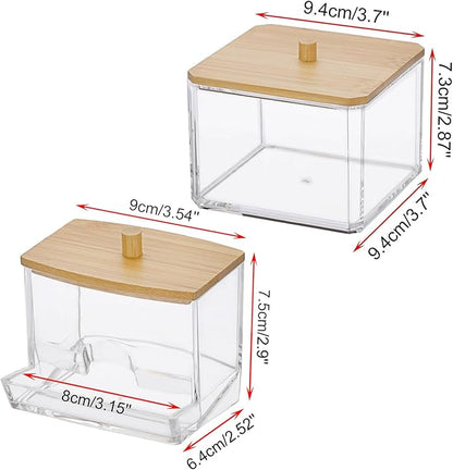 Hipiwe 2 Pack Acrylic Canister Jar with Lid Clear Qtip Holer Bathroom Dispenser Apothecary Jar Cotton Ball and Cotton Swab Organizer Paperclip Storage Box for Living room Bathroom Office