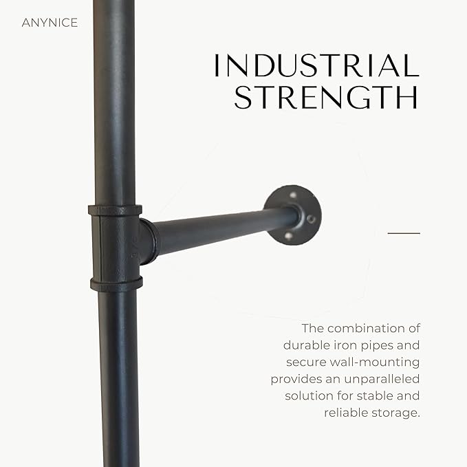 Black Industrial Pipe Clothing Rack 75" W Wall Mounted, Heavy Duty Iron Garment Rack 150 lbs per Rod, Open Closet Organizer for Bedroom Laundry Room Retail Display