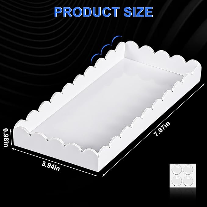 Acrylic Bathroom Vanity Tray 7.9", Soap Dispenser Decorative Scalloped Tray for Bathroom Kitchen Living Room Decor Vanity Perfume, White
