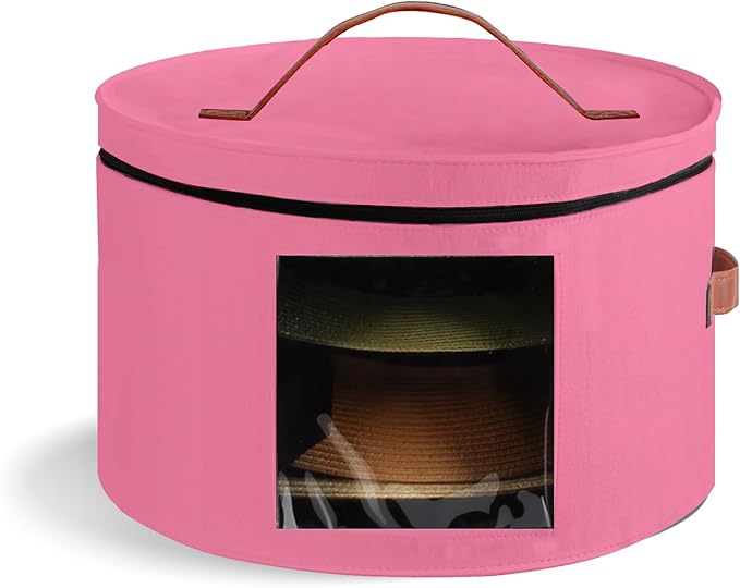 Samplife Hat Box,Hat Storage Box,Stackable Round Brim Hats Organizer Bag Container for Closet,Travel Hat Boxes for Women, Cowboy Hat Organizer, FoldableTravel Cap Boxes (05-Pink, 16.5" D x 10.5" H)