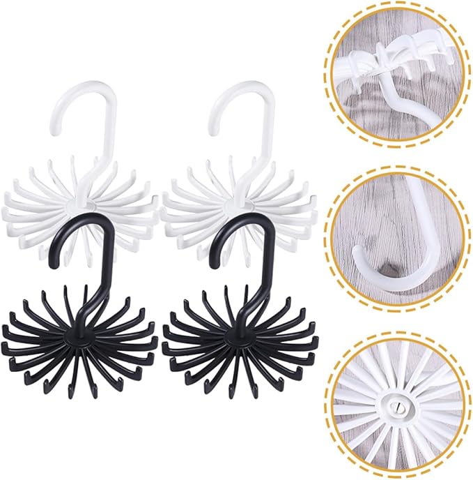 SEWACC 2pcs Rotating Neck Tie Holder Rotatable Plastic Closet Tie Hanger Belt Scarf Organizer Hooks Space-Saving Necktie Rack for Home Storage