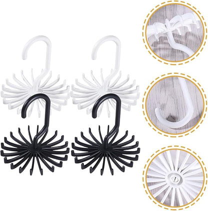 SEWACC 2pcs Rotating Neck Tie Holder Rotatable Plastic Closet Tie Hanger Belt Scarf Organizer Hooks Space-Saving Necktie Rack for Home Storage