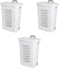 Sterilite 3-Pack Ultra Wheeled Hamper, Laundry Basket w/ Flip-Top Lid & Retractable Handle - Plastic Rolling Clothes Storage Cart with Ventilated Holes for Home, Apartment or Dorm