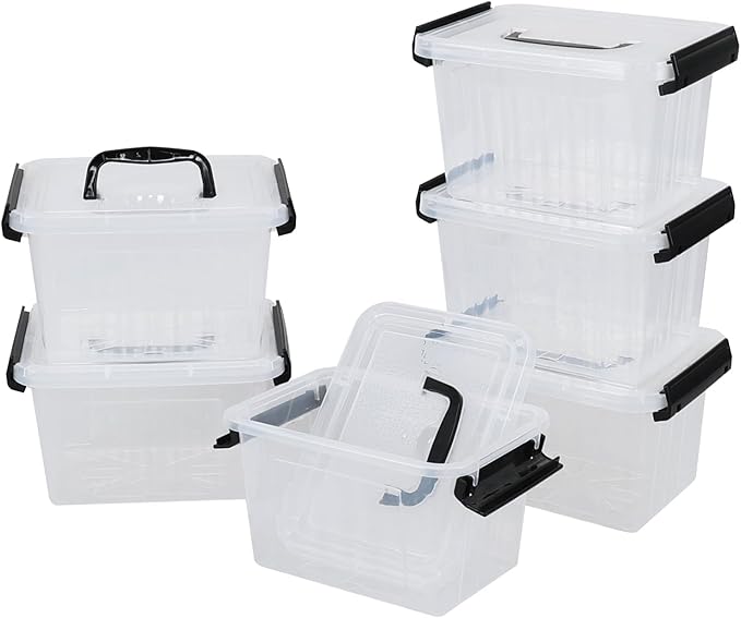 3.5 Quart Clear Latching Bin with Handle, 6-Pack Small Plastic Storage Boxes with Lids