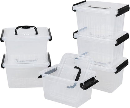 3.5 Quart Clear Latching Bin with Handle, 6-Pack Small Plastic Storage Boxes with Lids
