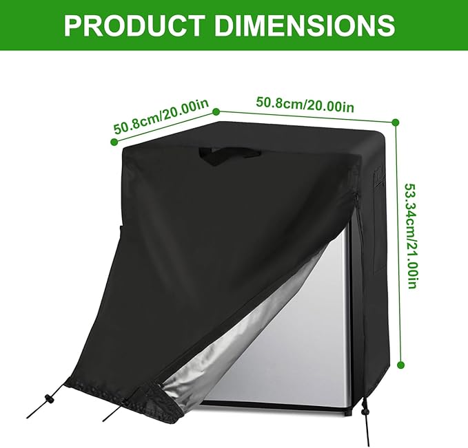 Fridge Cover, Refrigerator Cover, Fridge Wrap,210D Waterproof&Dustproof Cover for Protecting Upright Freezers/Beverage Refrigerator for Cold Rooms, Black,20"W x 20"D x 21"H Mini Fridge with Freezer F