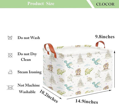 CLOCOR Rectangular Storage Basket Empty,Gift Basket,Waterproof Storage Bin with Handles,Room Decor(Castle Dinosaur)