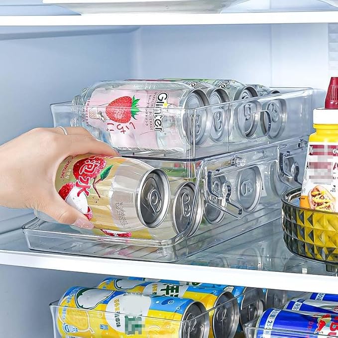 Stretchable Double Layer Rolling Refrigerator Drink Holder Storage Box Can Storage for Refrigerator Self Pushing 11 Cans