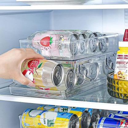 Stretchable Double Layer Rolling Refrigerator Drink Holder Storage Box Can Storage for Refrigerator Self Pushing 11 Cans