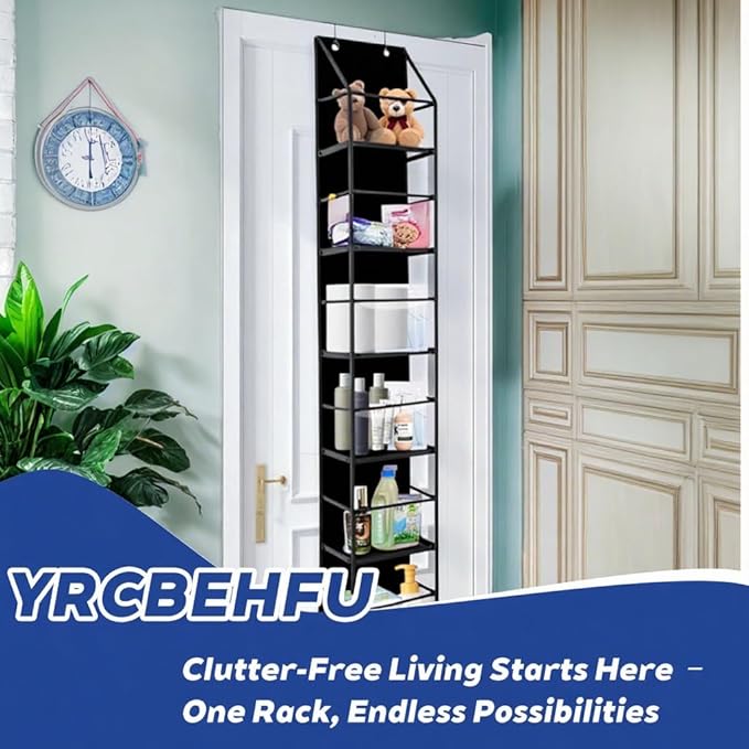 6-Tier Over The Door Hanging Organizer - Multi-Purpose Closet Storage Shelf for Bathroom, Bedroom, Nursery, Pantry(Black)