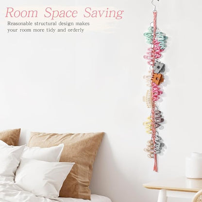 SNOWSTAR Macrame Hair Claw Clip Organizer with Rotating Hook and 20 Metal Rings,Hanging Hair Clip Holder and Storage for Women Girls,Claw Clips Hanger Home Decor for Wall,Door,Closet (Pink1PCS)