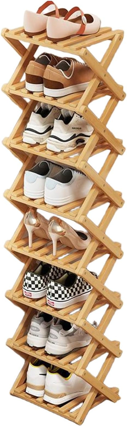 YYW Bamboo Shoe Rack for Entryway, Free Standing Shoe Racks Shelf Closet, Widen Foldable Vertical Shoe Storage Organizer for Living Room