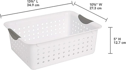 Sterilite Medium Ultra Basket, Closet Organizer Bin, Cabinets, Pantry, Shelving and Countertop Space, Open Container, White, 1-Pack