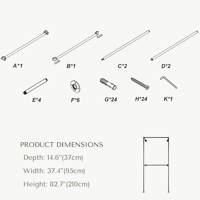 Black Industrial Pipe Clothing Rack 37.4" W Wall Mounted, Heavy Duty Iron Garment Rack 150 lbs per Rod, Open Closet Organizer for Bedroom Laundry Room Retail Display