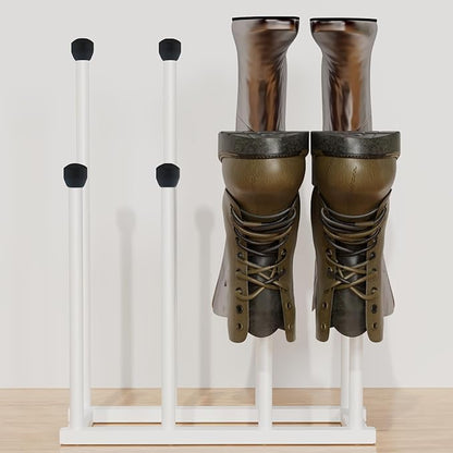 Free Standing Shoe Racks, Tall Black Metal Boot Rack Organizer for 4 Pairs, Knee-High Boot Storage Shelf for Closet, Bedroom, Entryway, Hallway, White