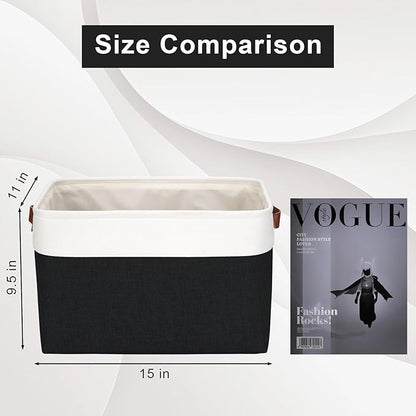 Bagnizer Storage Bins Large Fabric Storage Baskets for Shelves 3 Pack, Decorative Linen Closet Baskets with Handles for Organizing, Shelf, Clothes, Home, Office, 15x11x9.5Inches (Black&White)