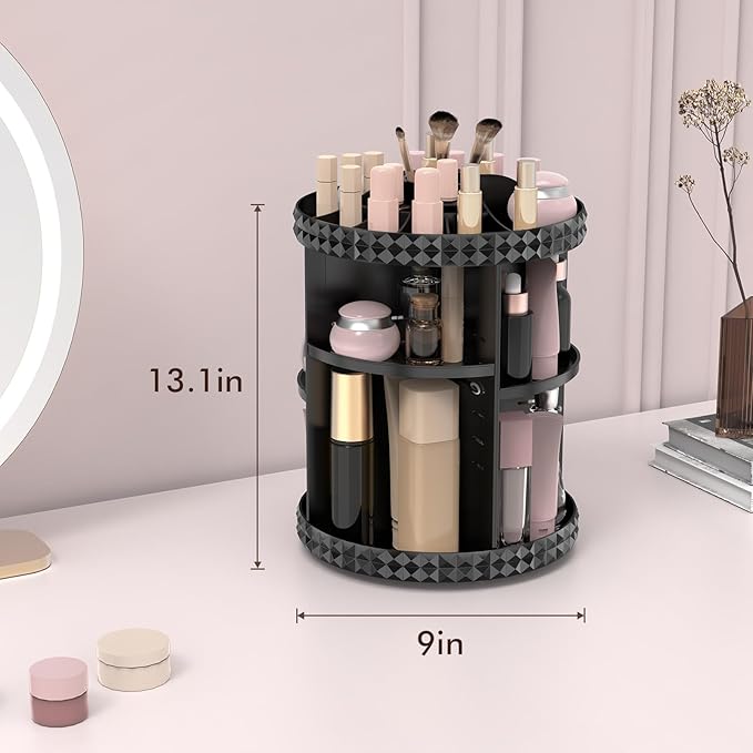 Rotating Makeup Organizer, 360° Spinning Skincare Organizers, Adjustable Layer Cosmetic Storage Lazy Susan Makeup Organizers for Dresser Bathroom, Medium, Black