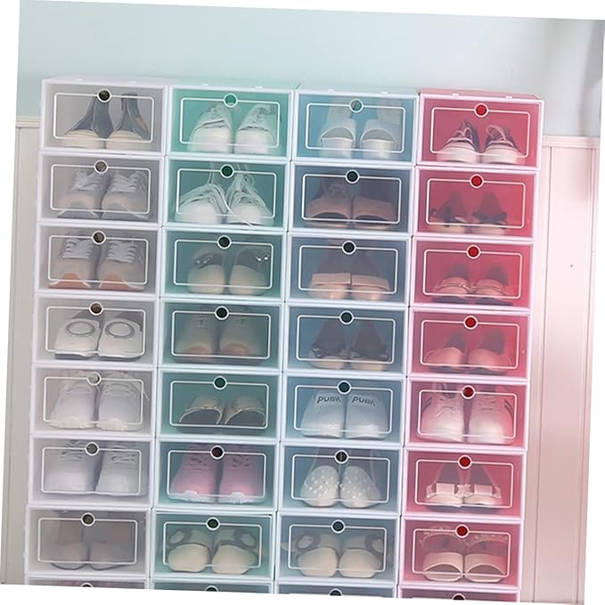 Happyyami 6pcs Plastic Storage Boxes for Shoes Stackable Tidy Shoe Organizer for Home Closet Office