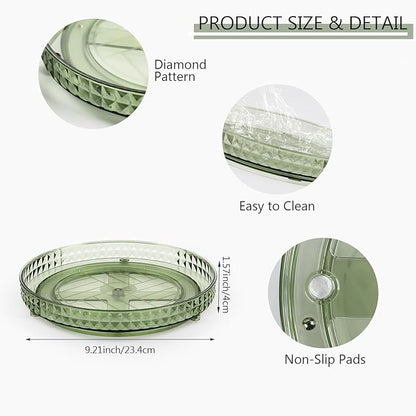 360 Clear Rotating Makeup Organize for Vanity,1 Tier Lazy Susan with Diamond Pattern, Large-Capacity Skincare Organizers Cosmetic Display Case Organizer for Dresser (Vintage Green, 1Tier)