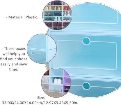 Stackable Shoe Storage Box 6-Pack Dustproof Shoes Organizer Hinged Lid Sturdy Plastic Container for Sneakers and Heels for Closet and Home Use