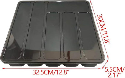 Cutlery Drawer Organizer, Silverware Organizer With Lid, Covered Utensil Tray For Kitchen Drawer And Countertop, Plastic Cutlery And Flatware Storage Box For Spoons Forks Holder Case, 6 Compartments