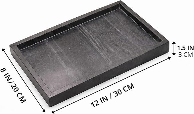 Natural Black Marble Tray for Bathroom | Kitchen | Vanity | Desktop, Stone Organizer for Coffee Table, Dresser, Nightstand, Candles, Soap, Towel, Plant, Jewelry (12" x 8"), Rectangular