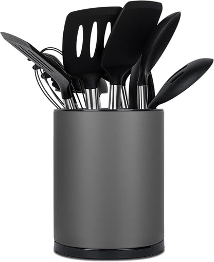 Kitchen Utensil Holder for Countertop 360° Rotating Utensil Caddy Extra Large Utensil Crock Cooking Utensil Holder for Kitchen Counter (Dark Grey)