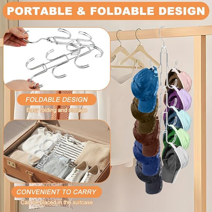 Hat Organizer for Closet, 10-Hook Hanging Hat Organizer with 2pcs Single Hook Hats Racks, Rotatable Space Saving Metal Hats Storage for Baseball Caps, Holds Up to 50 Baseball Caps