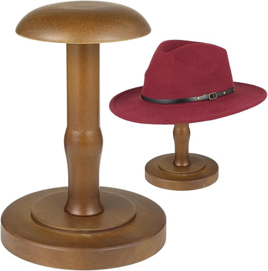 Vintage Wooden Hat Rack Stand, Vintage Rustic Brown Hat Rack Display Stand, Tabletop Cap Hats Rack Organizer with Wig Holder Display for Closet, Home Decor Display