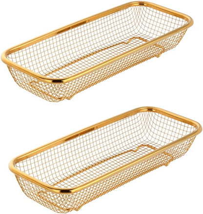 Gold Kitchen Drawer Organizer, Stackable Mesh Storage Baskets, Stainless Steel Silverware Organizer for Holding Knife Fork Spoon, 12.5"x5"x2.5", Pack of 2