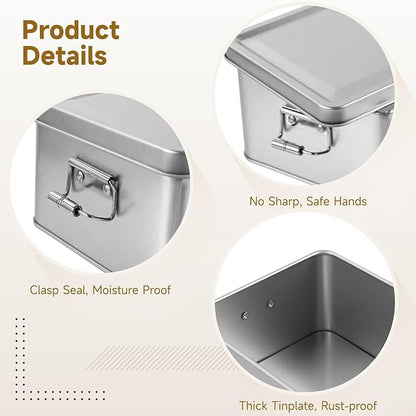 2 Pcs Metal Storage Box with Lid, 7.3 x 4.1 in Silver Rectangular Tinplate Box, Buckle Latch Box, Home Storage Container for Treats, Gifts, Small Items and Crafts