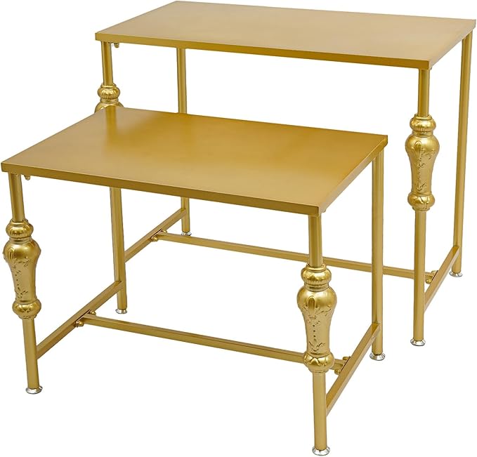 Industrial Retail Display Tables, Set of 2 Standing Clothing Shoes Display Rack Boutique Display Table Storage Shelves for Retail Store, Hotel, office. (Gold)