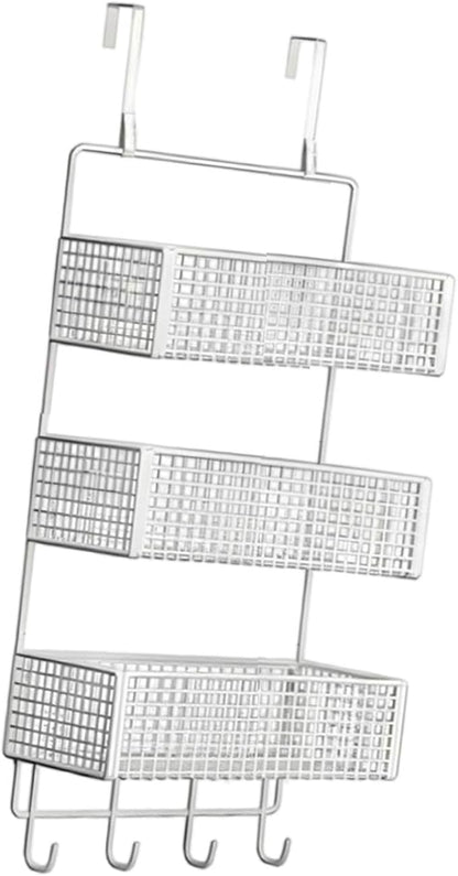 Over The Door Organizer Wall Mounted Shelf Large Capacity Seasoning Shelves Door Back Metal Wire Basket for Cabinet Bedroom, S White