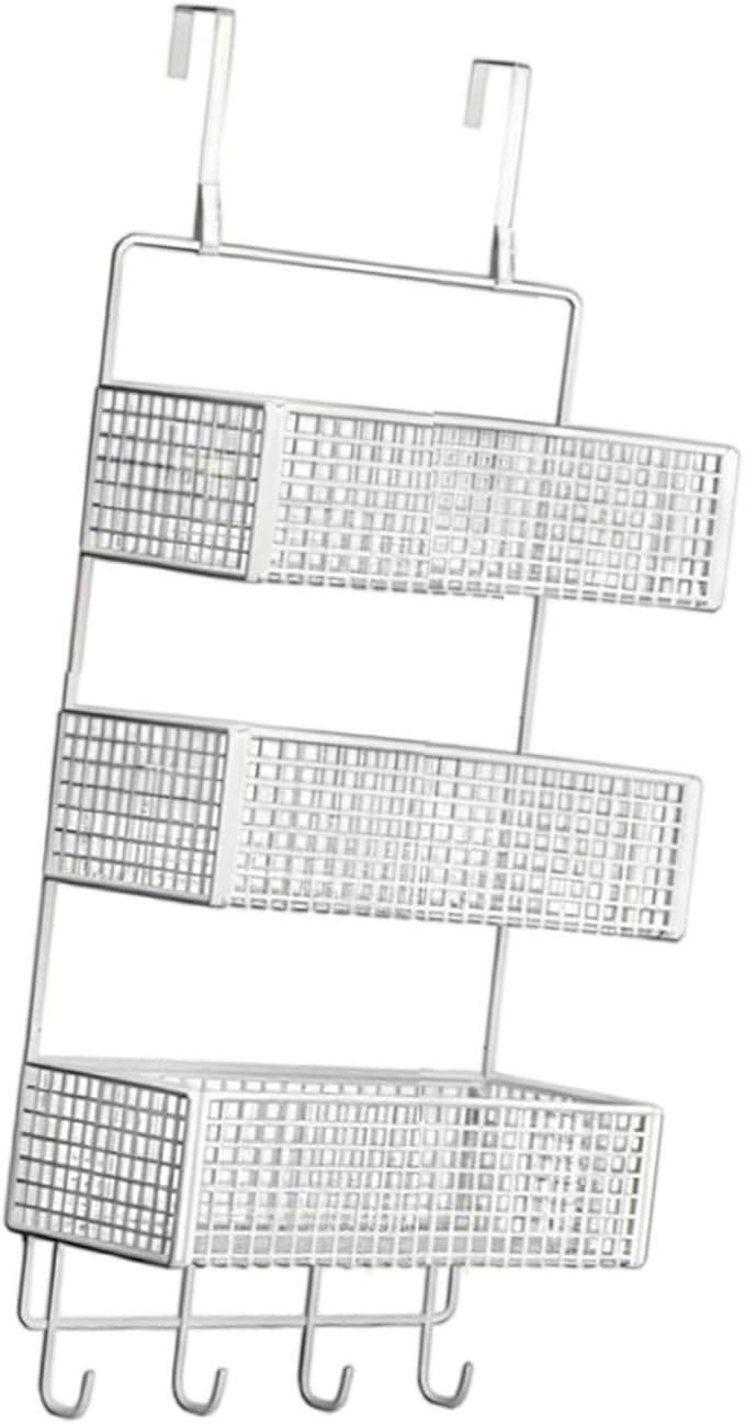 Over The Door Basket Organizer 3 Tier Hanging Storage Rack Wall Mounted Shelf for Cabinet, S White