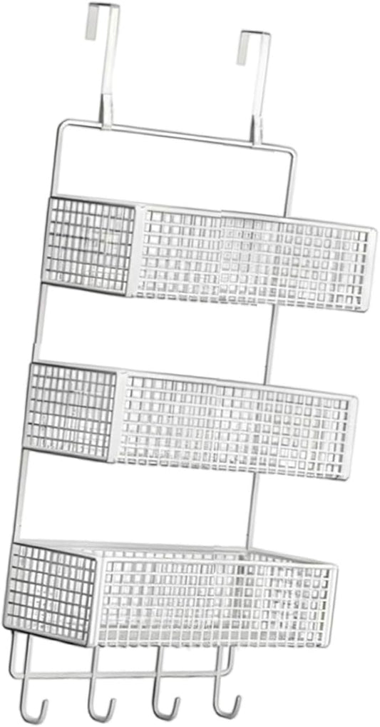 Over The Door Basket Organizer 3 Tier Hanging Storage Rack Wall Mounted Shelf for Cabinet, S White