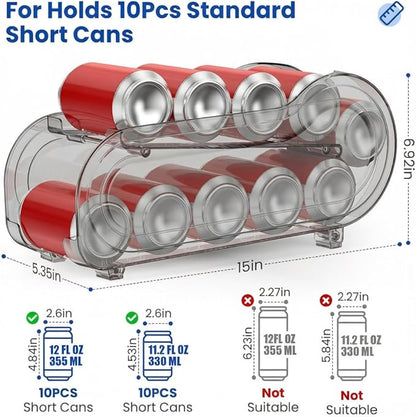 2 Pack Auto-Rolling Soda Can Organizer for Refrigerator/Fridge, Upgraded Soda Can Dispenser & Holder for Pantry Storage 10 Standard Size 12oz/ 11.2oz/ 355ml/ 330ml Drink Short Cans (Gray)
