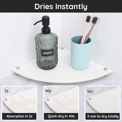 Segbeauty Quick Dry Stone Sink Tray, 9.85in Diatomaceous Water Absorbing Corner Sink Caddy, Fast Drying Stone Soap Tray Dish Sponge Holder Corner Counter Shelf Rack Drying Mat for Bathroom Kitchen