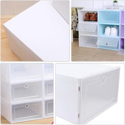 6pcs Stackable Plastic Shoe Boxes Dustproof Flip-, White round Pattern, 33x24x14cm for Men’s Closet Shoe Organizer and Entryway Storage