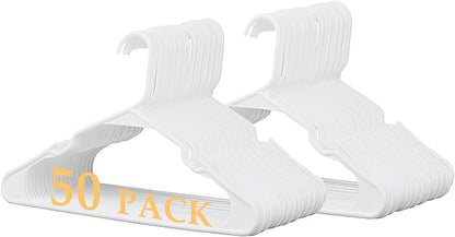 VECELO 50 Pack Plastic Hangers, Space-Saving Clothes Hangers with Shoulder Notches for Straps, Durable Non-Slip Hangers for Closet, Ideal for Shirts, Dresses, Coats, Pants,Suits